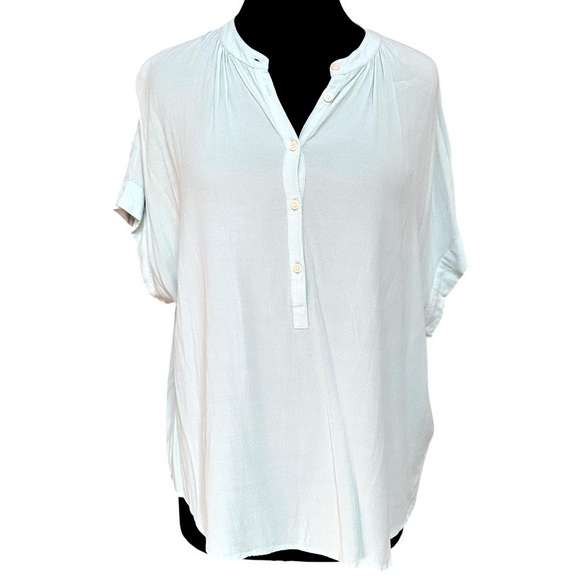J‎ Crew Point Sur Drapey Short Sleeve Popover Blouse Airy Blue Sea Foam Size L - Picture 1 of 11